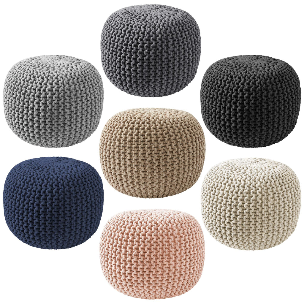 Round Pouf Ottoman, Navy Blue - 20" Diameter x 14.5" High Cotton Knit Foot Stool - Boho Floor Pouffe