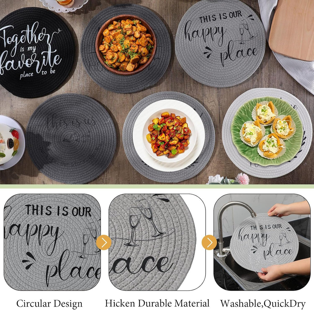 Inch Round Cotton Placemat Woven Boho Coasters Table Mats Dining Table Setting Decor Washable Heat - Set of 6