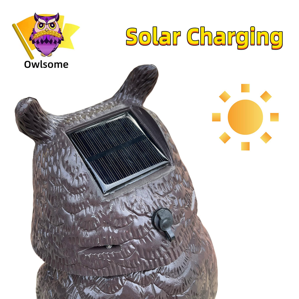 Solar Owl with Glowing Eyes, Rotating Head, Hoot Sound, Motion Detector and Silent Mode, Plastic Owl Garden
