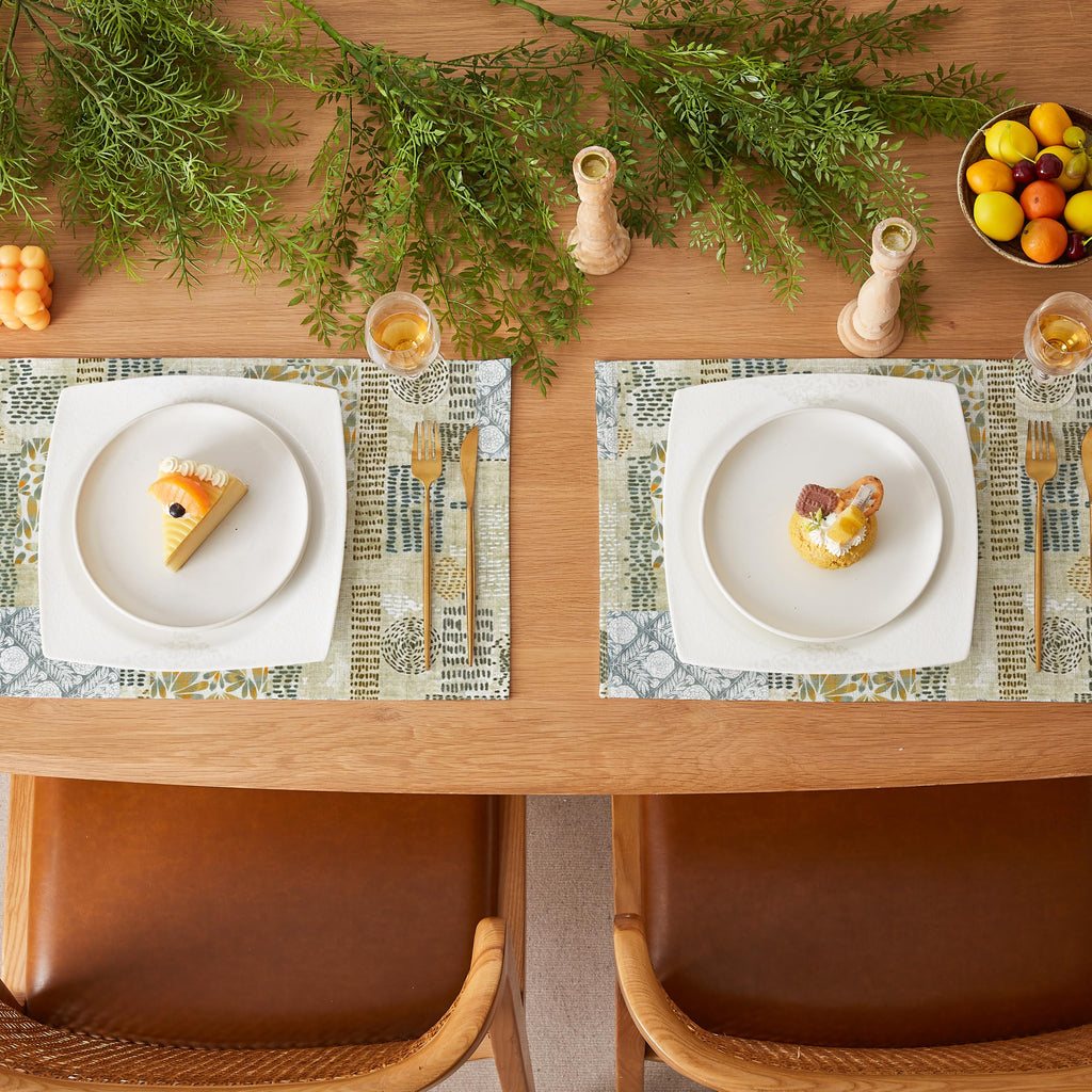 Table Placemats Set of 6, 12"x18" Linen Place Mats, Floral Patchwork