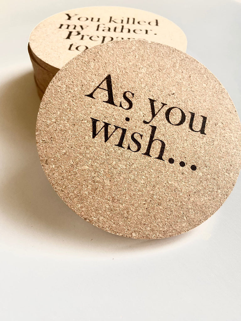 Set of Eight Princess Bride Quote Cork Coasters