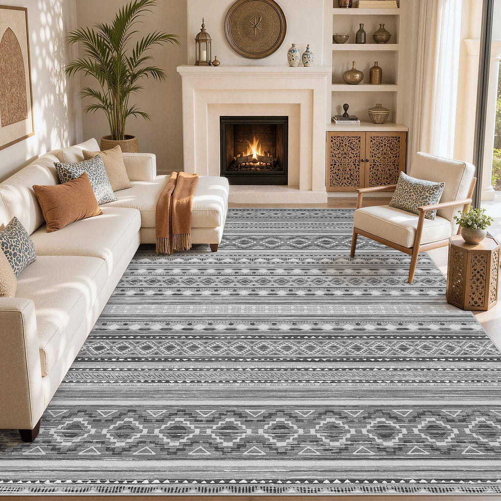 Boho 8x10 Area Rugs : Large Moroccan Washable Rug