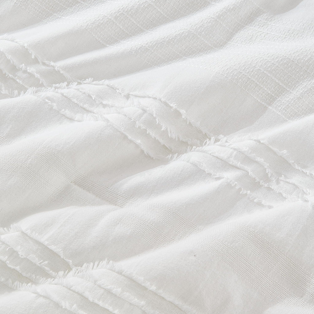 White Comforter Set Queen, Clipped Jacquard Striped Cotton Lightweight Comforter with Pillow Shams, Fluffy Bedding