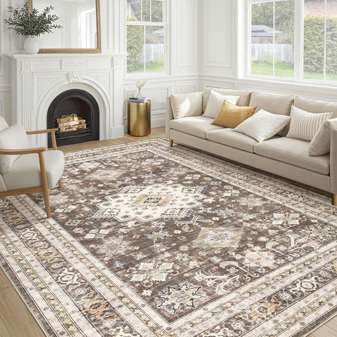 Vintage Living Room Area Rug 10x14 - Large Soft Washable Oriental Traditional Distressed Farmhouse R