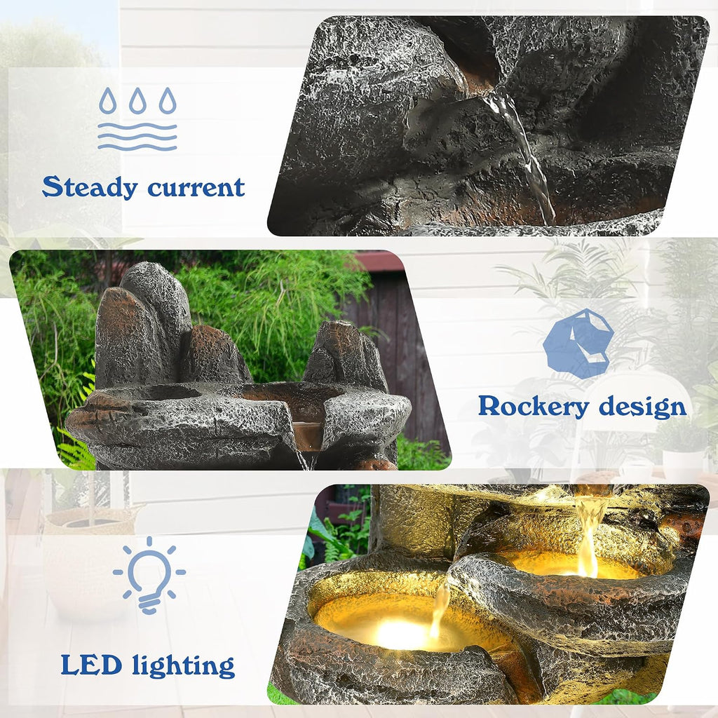 Outdoor Cascading Rock Water Fountain, 6-Tier Fountain and Waterfall | Garden Freestanding Resin Waterfall Feature