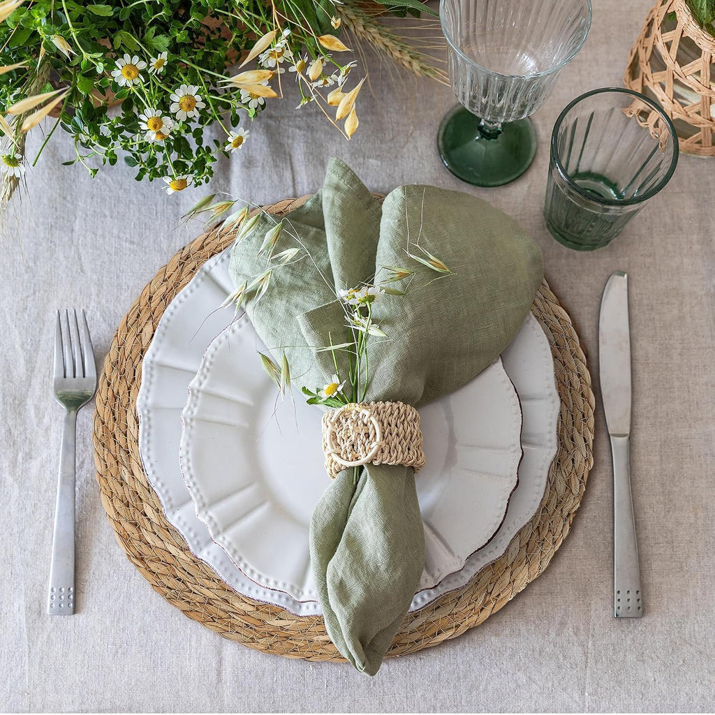 Round Woven Placemats - 13.8 Inches Natural Boho Rattan Wicker Table Mats Dining Table - Set of 6