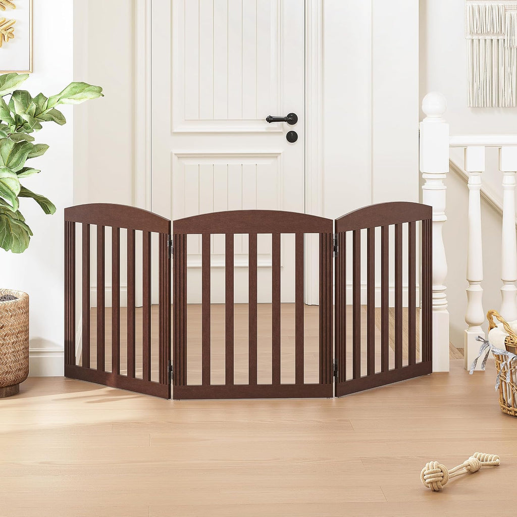 Wooden Freestanding Foldable Dog Gate, Stylish Modern, 28" Tall