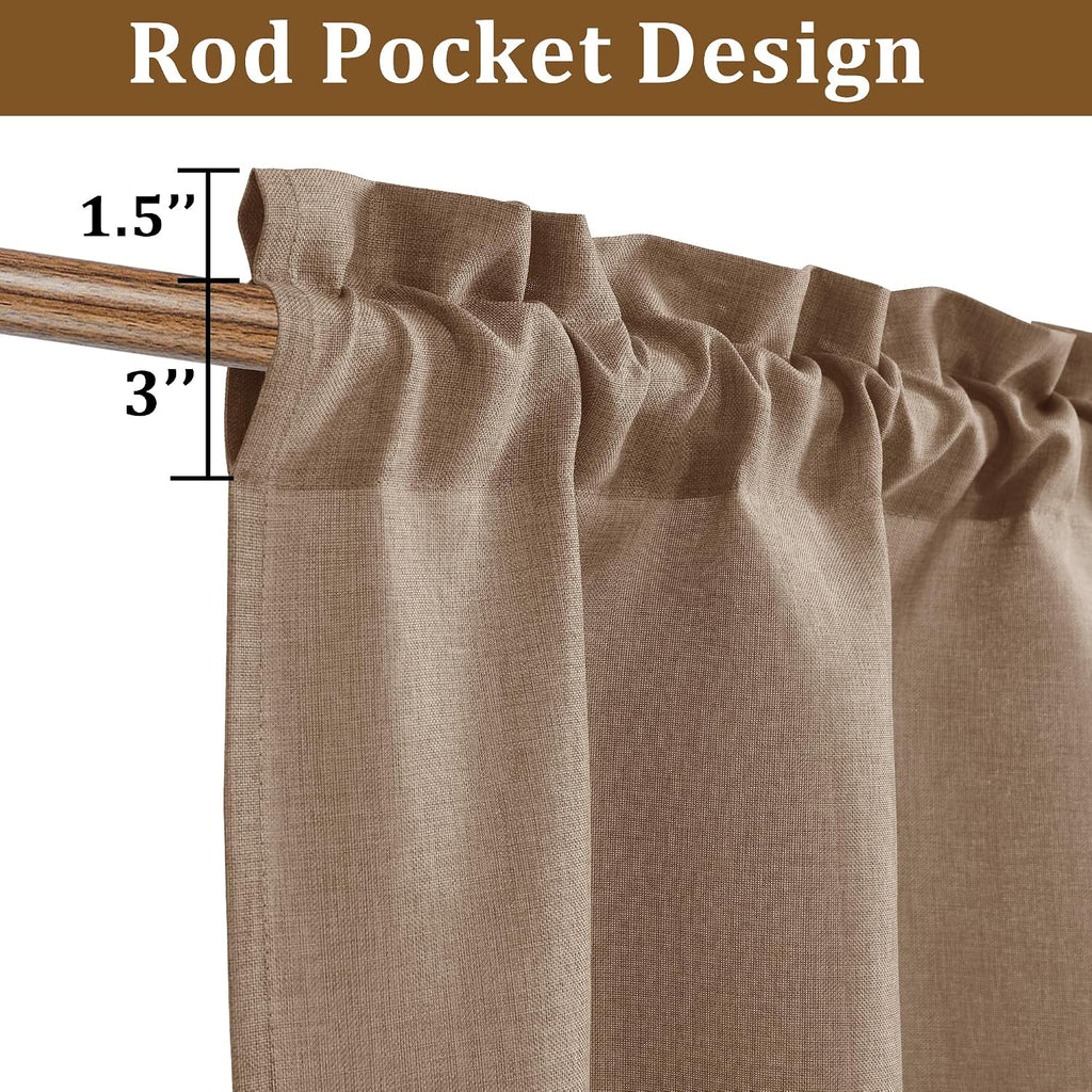 Faux Linen Window Valance - Khaki Light Filtering Rod Pocket Farmhouse Valances , 42x12 Inch, 1 Panel