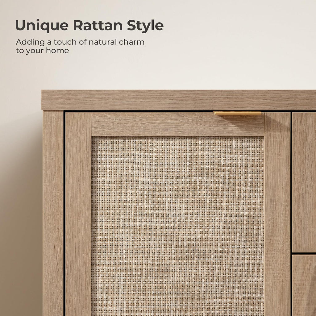 52 Inch Sideboard Buffet Cabinet with Storage, Rattan Credenza | Farmhouse Boho Coffee Bar Cabinet Storage Cabinet
