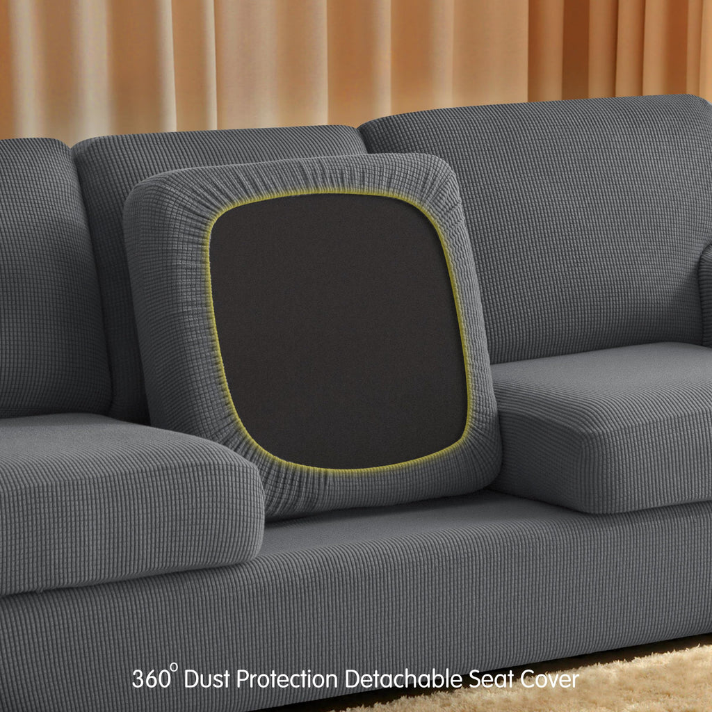 5 Piece Stretch Couch Covers for Sofa, Loveseat, Grey