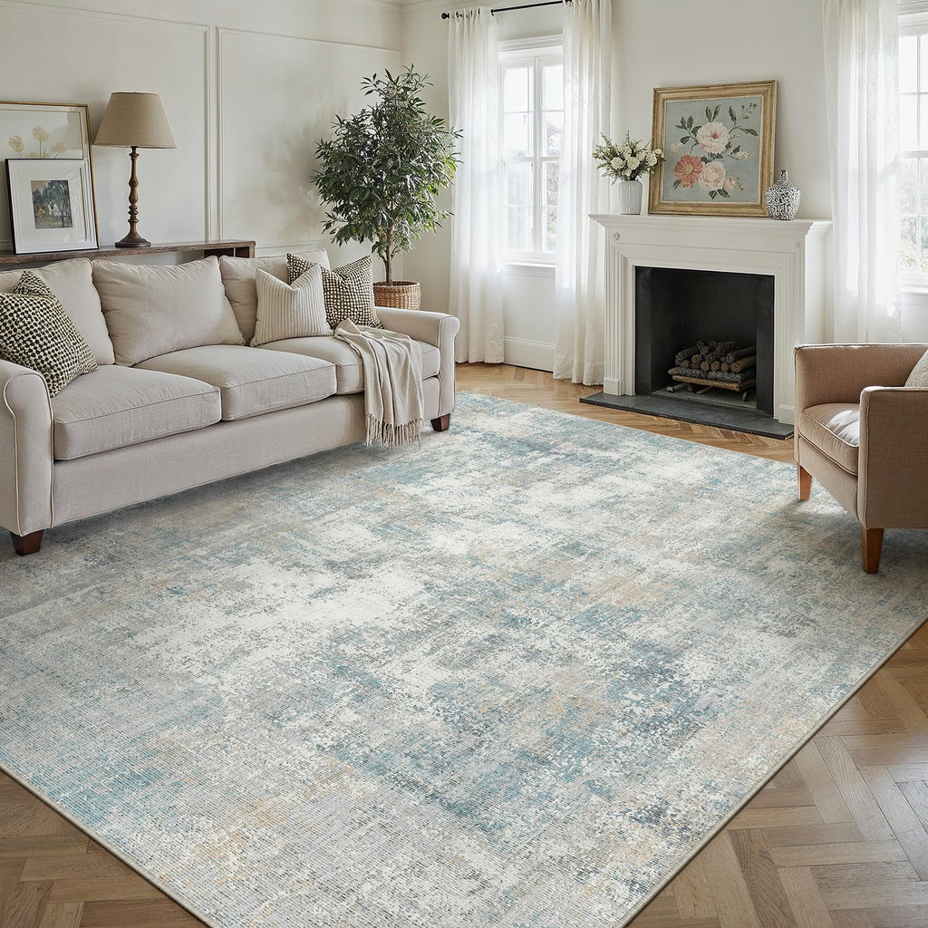 8x10 Blue Cream Abstract Area Rug