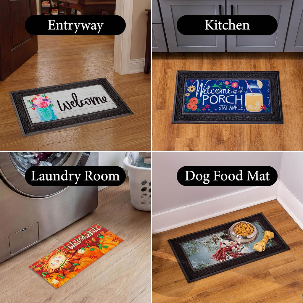 Sassafras Doormat Insert Bundle & Tray Set of 5, Spring Summer Fall Winter Interchangeable Entrance Door mats Indoor