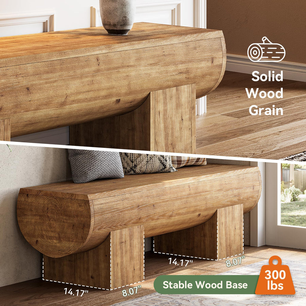 47 Inch Wooden Entryway Bench, Solid Wood End of Bed Bench Seat, Farmhouse Indoor Bench, Brown