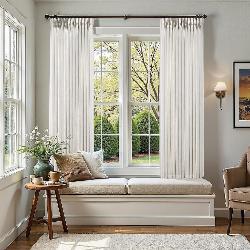 Natural Linen Curtains 2 Panels Neutral Textured Pinch Pleated Curtains Ivory Cream Beige Light