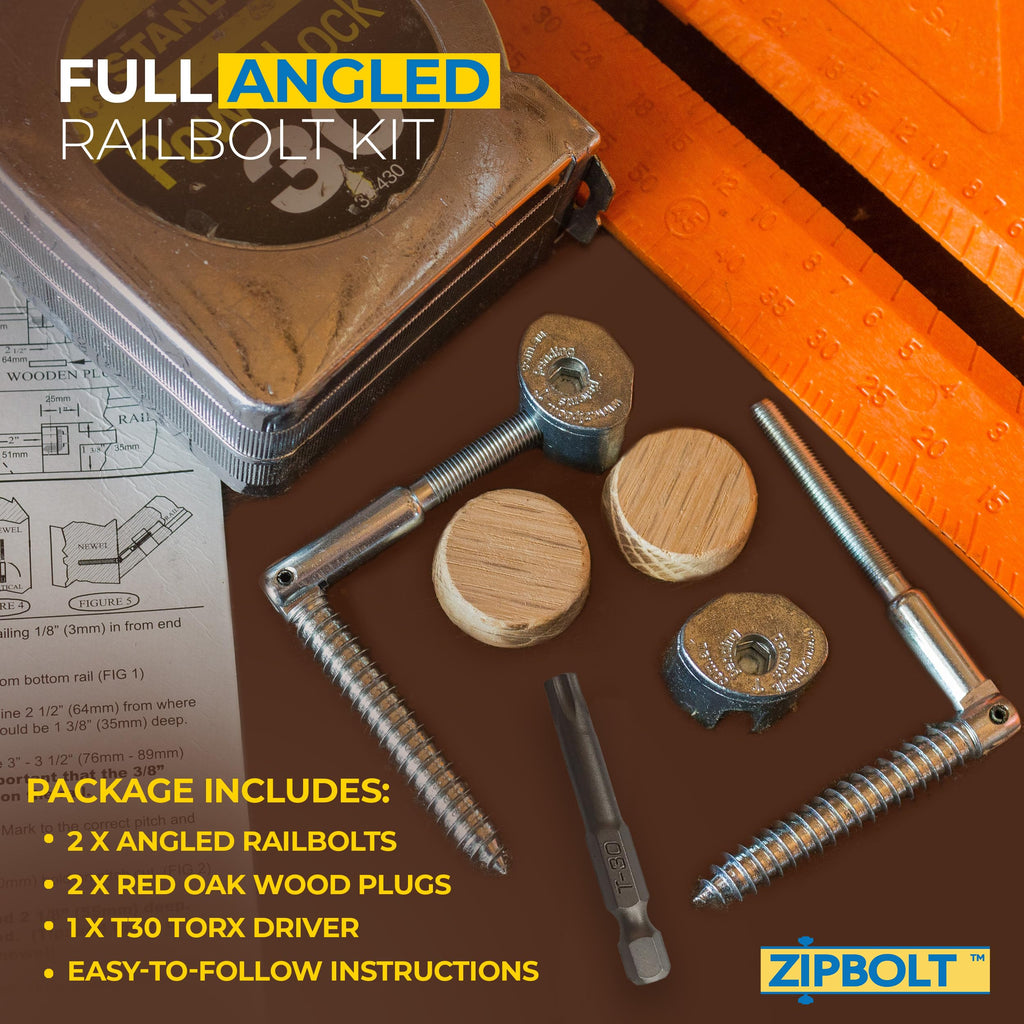Angled Railbolt, Handrail to Newel Post, 5 x 2-Pack, 11.560