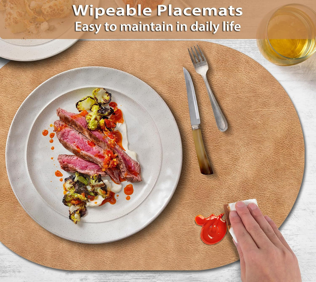 Placemats, Heat Resistant Oval Placemats Set of 12 Washable 12 x 17 Inch, Waterproof Table Mats, Wipeable Pu Place