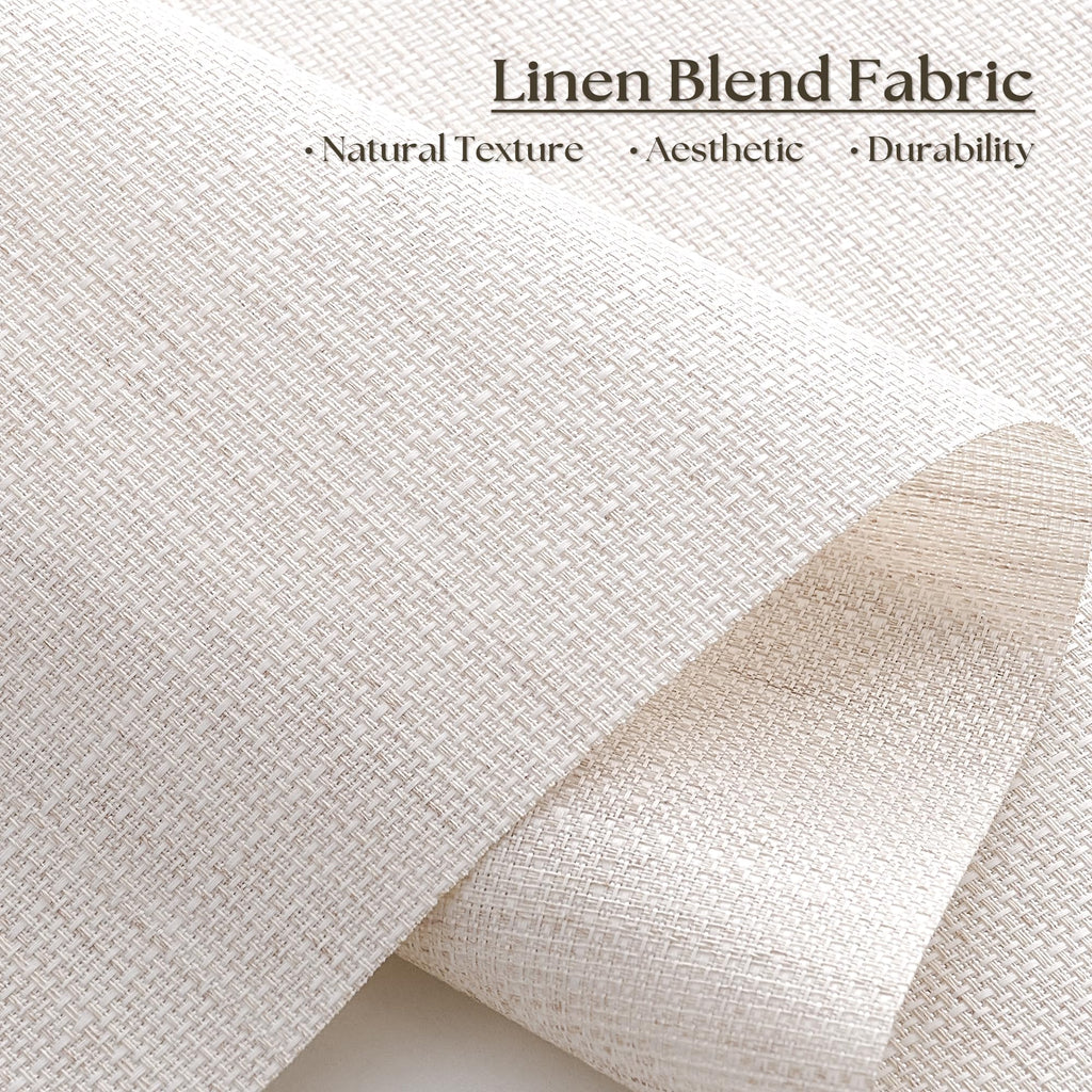 Beige White Textured Linen Semi Sheer Cordless Roller Shades
