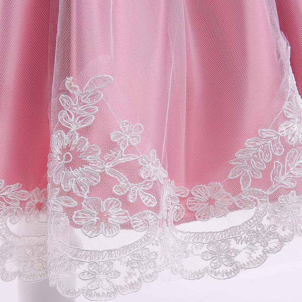 Baby Girls Lace Dress Bowknot Flower Dresses Wedding Pageant Baptism Christening Tutu Gown