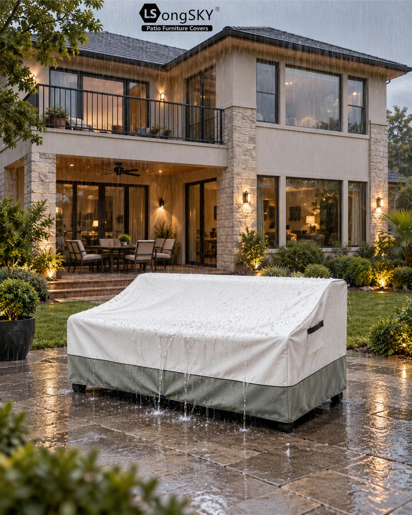 85" Patio Sofa Cover, 600D Waterproof Outdoor Couch Cover, Beige