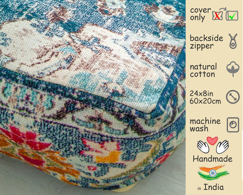 Blue Square Floor Pillow Cover Large Yoga Décor Cushion Moroccan Pouf Ottoman Boho Furniture