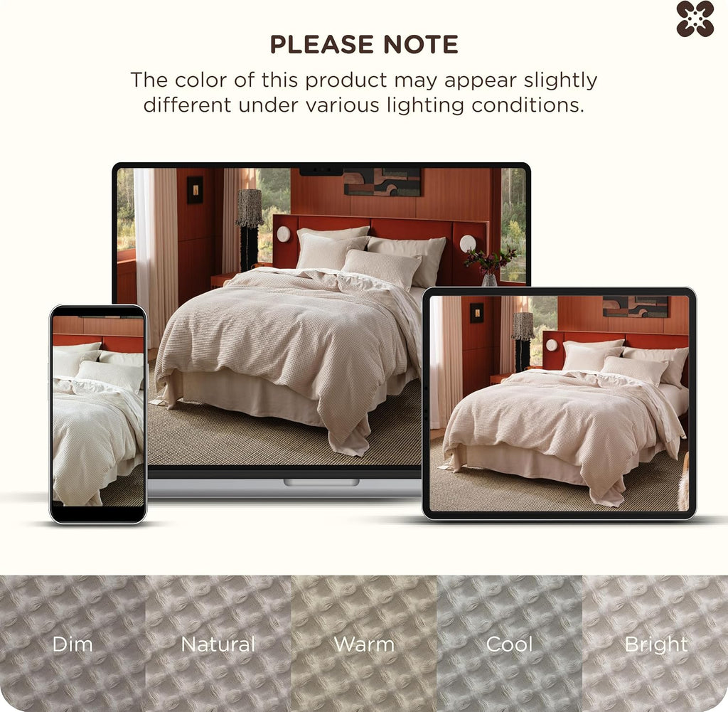 Cotton Duvet Cover King - 100% Cotton Waffle Weave Linen Color Duvet Cover, PureWoven Breathable King Bedding Set for