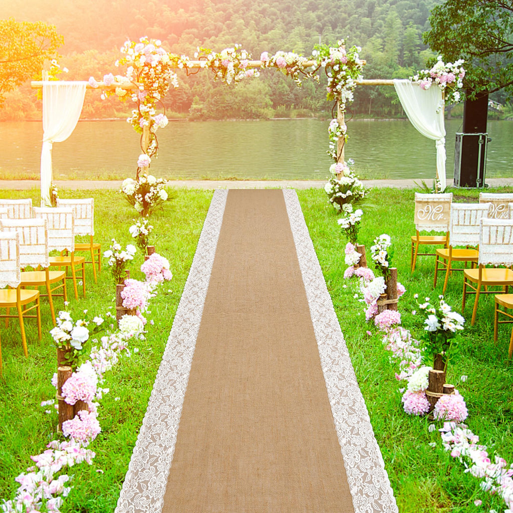 20Ftx36 in Natural Burlap Wedding Aisle Runner, Jute Weddings Runway Carpet