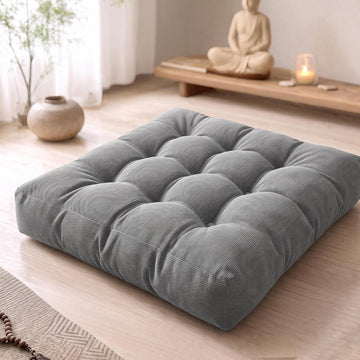 Large Floor Pillow for Adults, Square Meditation Cushion, 22 Inch Grey