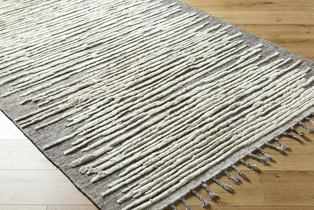 Mahaffey Wool Living Room, Bedroom Area Rug - Striped Abstract Distressed Faded - Bohemian Transitional Modern