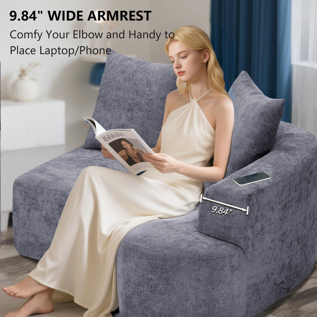 L Shaped Curved, Modern Chenille Fabric Loveseat Small Couch