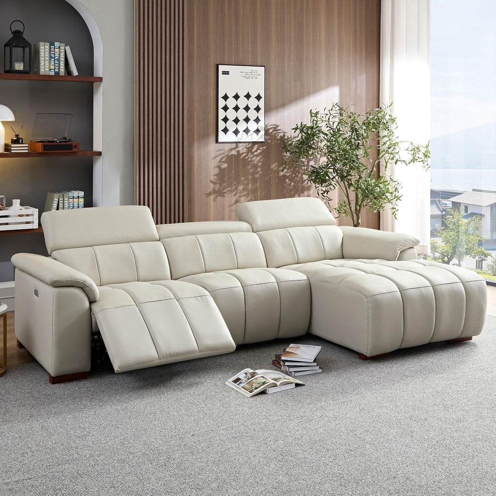 L-Shaped 3 Seat Sectional Sofa with Power Reclining & Adjustable Headrest, 113" Oversized Right Facing Corner