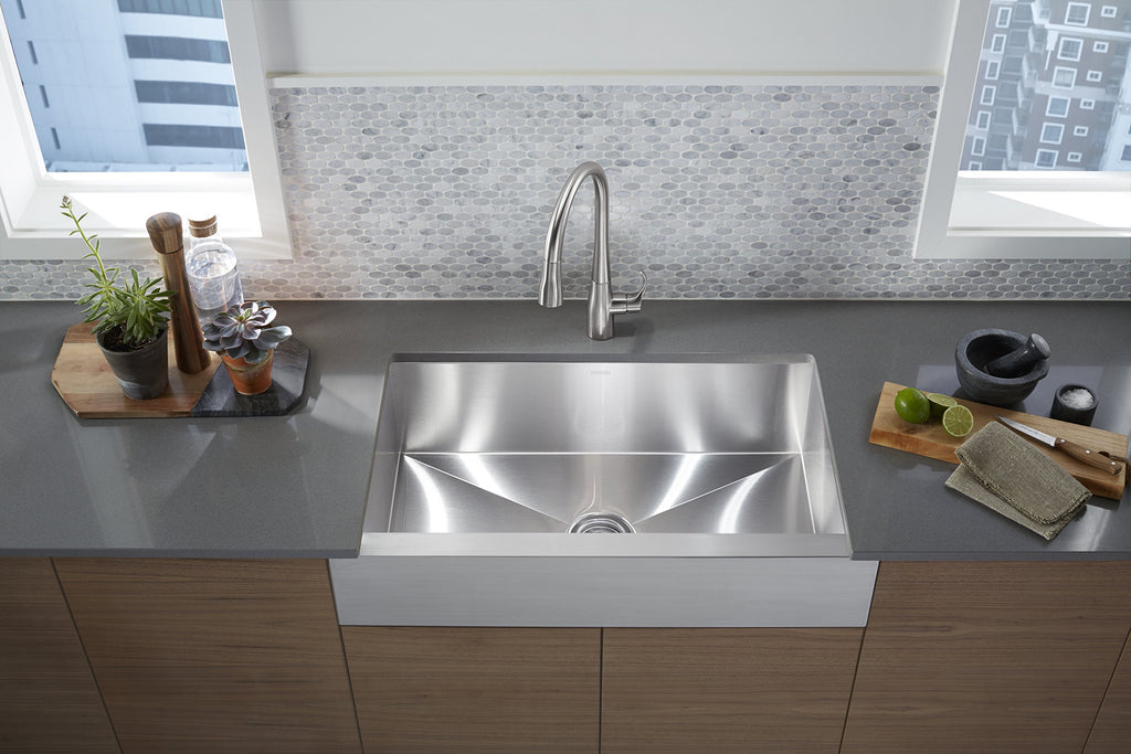 34" undermount single-bowl farmhouse kitchen sink, Stainless steel