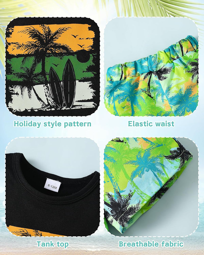 Toddler Baby Boy Summer Clothes 2Pcs Shorts Set Sleeveless Tank Tops Hawaiian T-Shirt Cute Boys Clothing Set