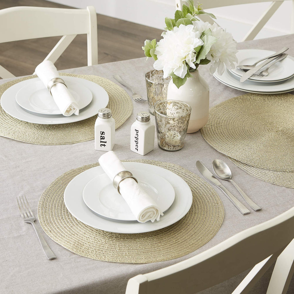 Metallic Round Woven Placemats, Set of 4, 15", Champagne Gold