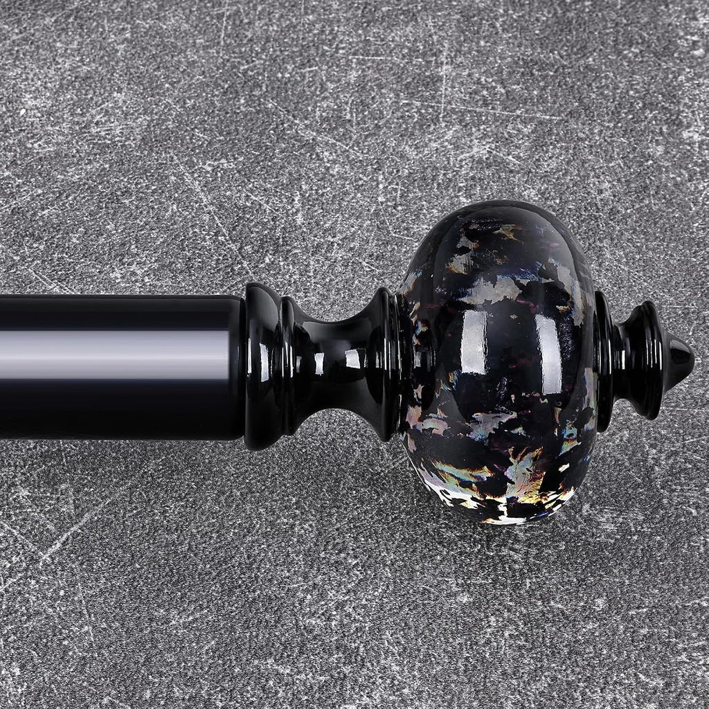 Black Curtain Rod for Windows 48 to 84 Inches, 1'' Heavy Duty Adjustable Modern Drapery Rods with Unique Crystal