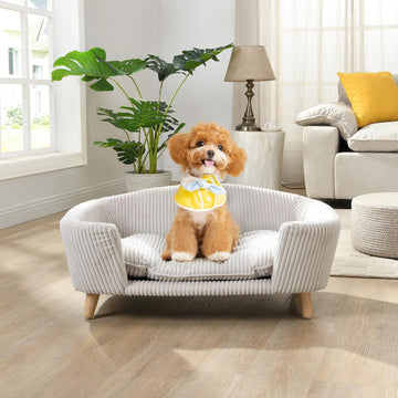 Dog Bed, Mid‐Century Modern Pet Sofa Dog Bed for Small Dogs 11‐25 Lbs, Raised Dog Bed with Sturdy Birch Wood Legs