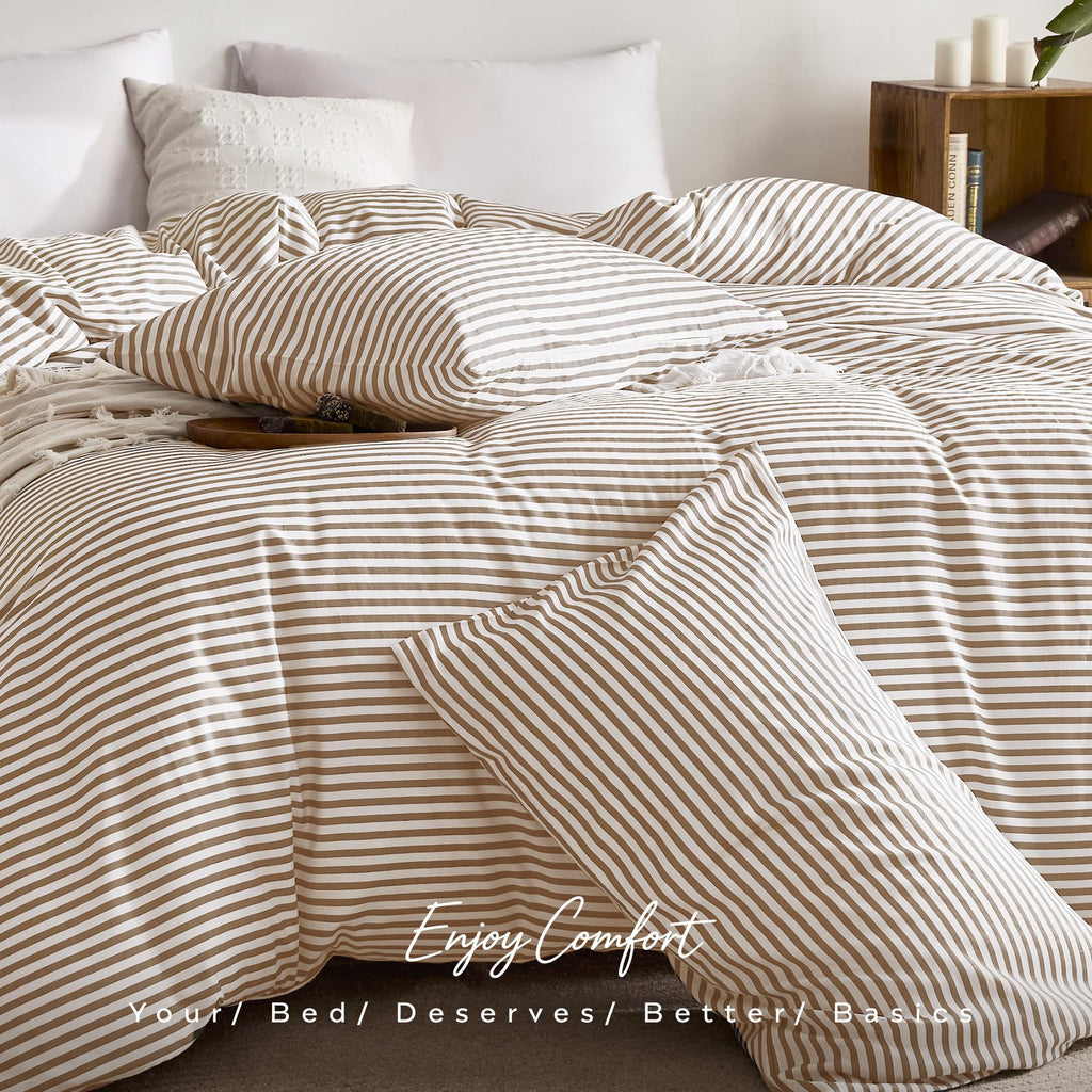 100% Cotton Sheet Set, Brown Striped, Full