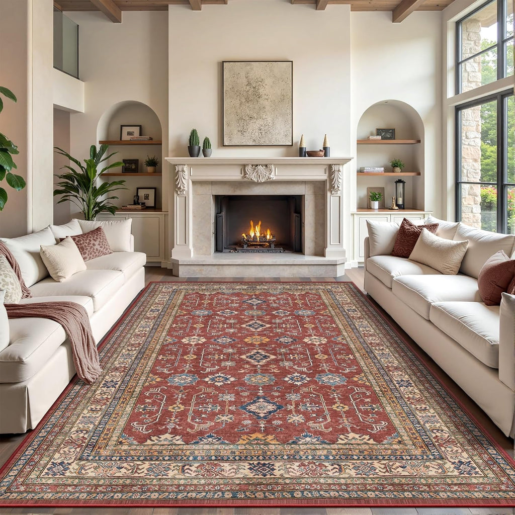 9x12 Area Rug - Stain Resistant Washable Area Rug, Anti Slip Backing Area Rugs 9x12 Living Room, Vin