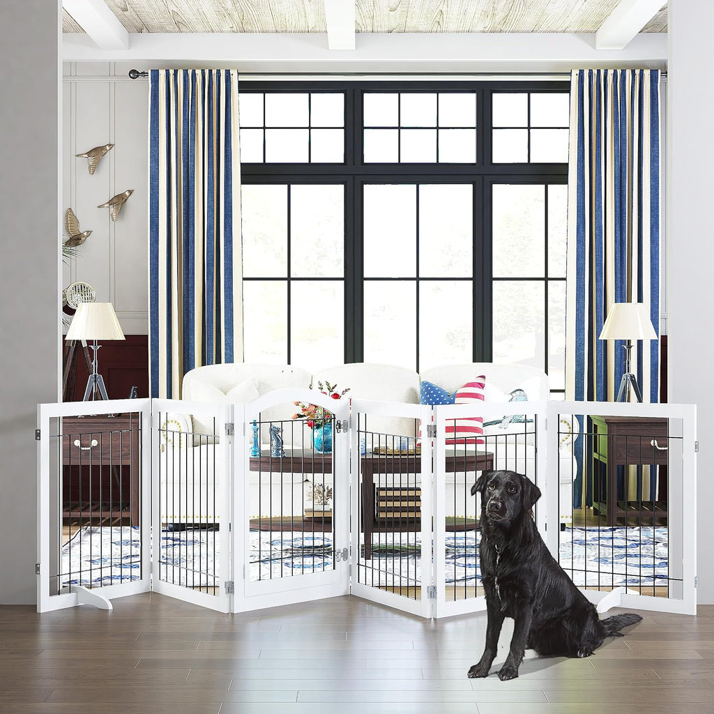 Dog Gate Indoor with Door, Freestanding, Foldable, 144" Wide, 30" H