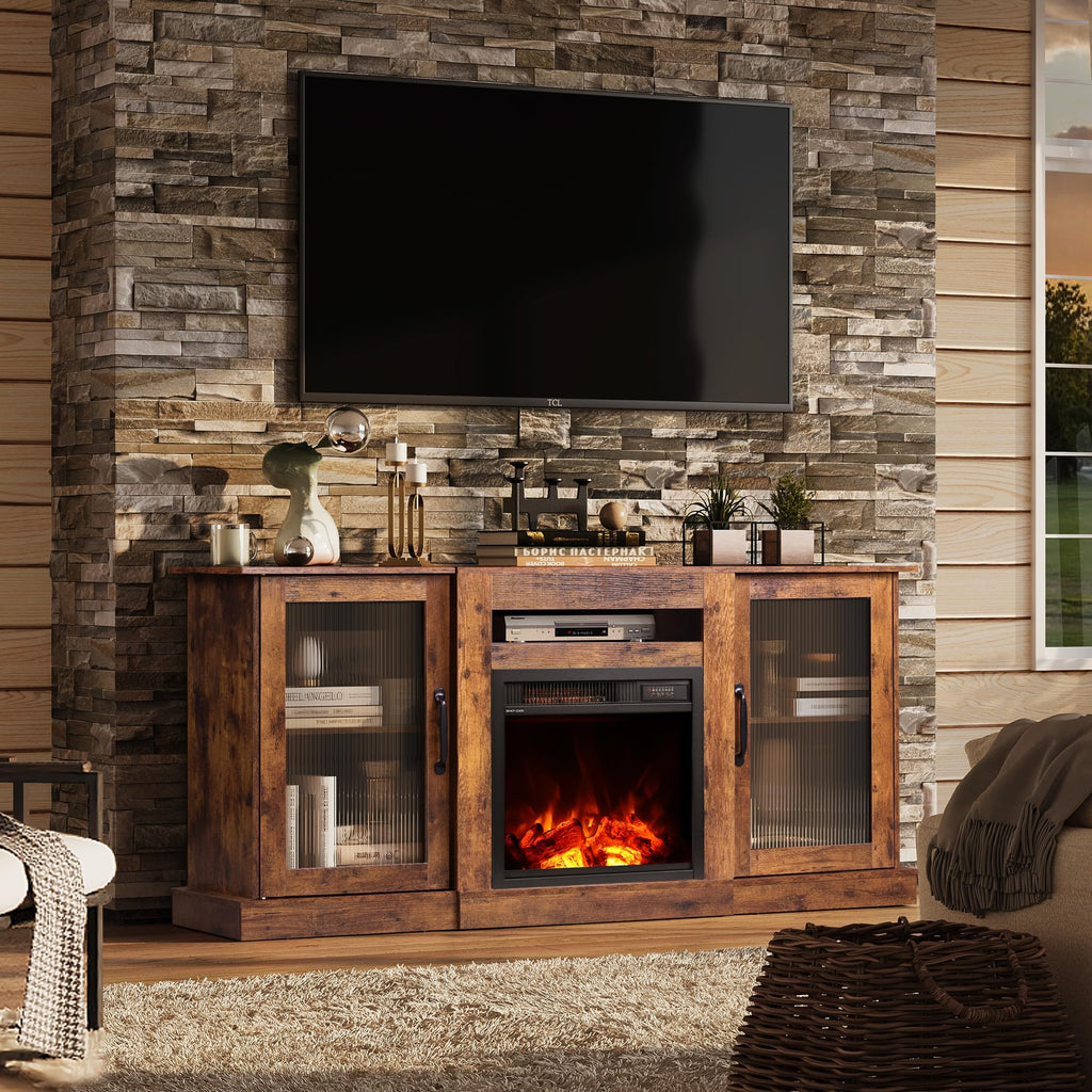 Fireplace TV Stand for 65 in TVs, Media Console, Rustic Brown