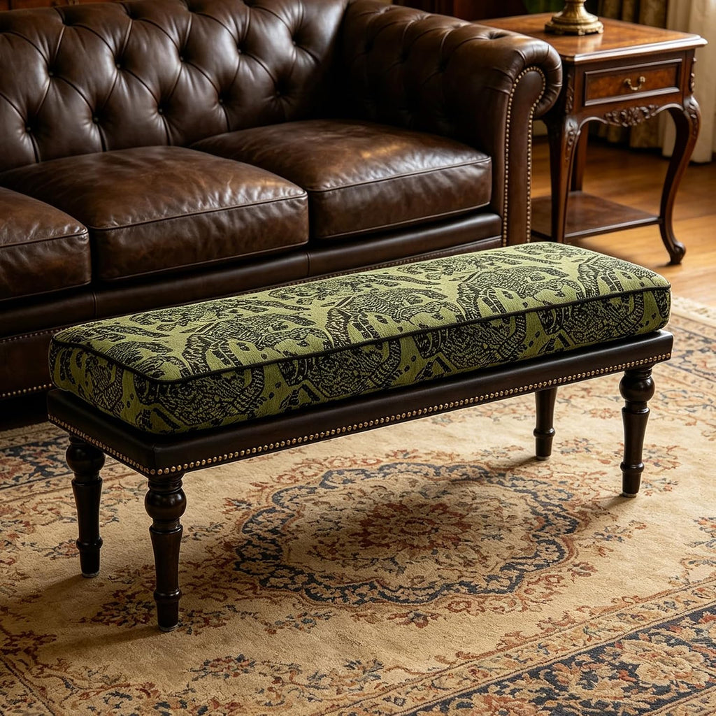 47" Upholstered Bed End Bench , Vintage Bed Bench | Vintage Solid Wood Bench with Detachable Washable Cover, Pattern
