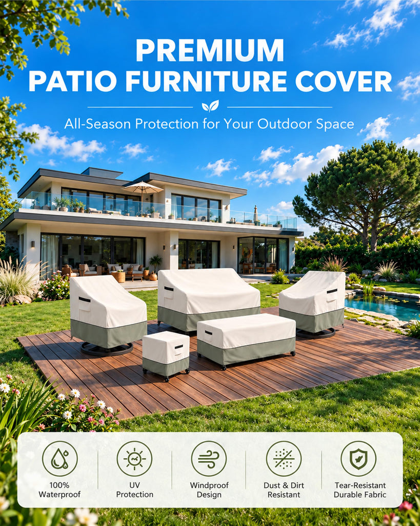 85" Patio Sofa Cover, 600D Waterproof Outdoor Couch Cover, Beige