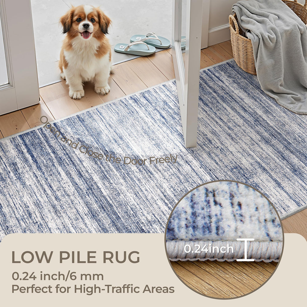 2x12 Runner Rug Non Slip, Washable Hallway Runner Rug, Blue