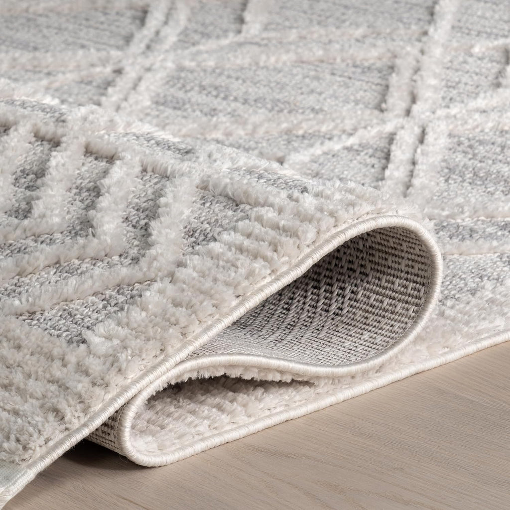 Ansley Light Grey Trellis Power Loomed Area Rug, Oval