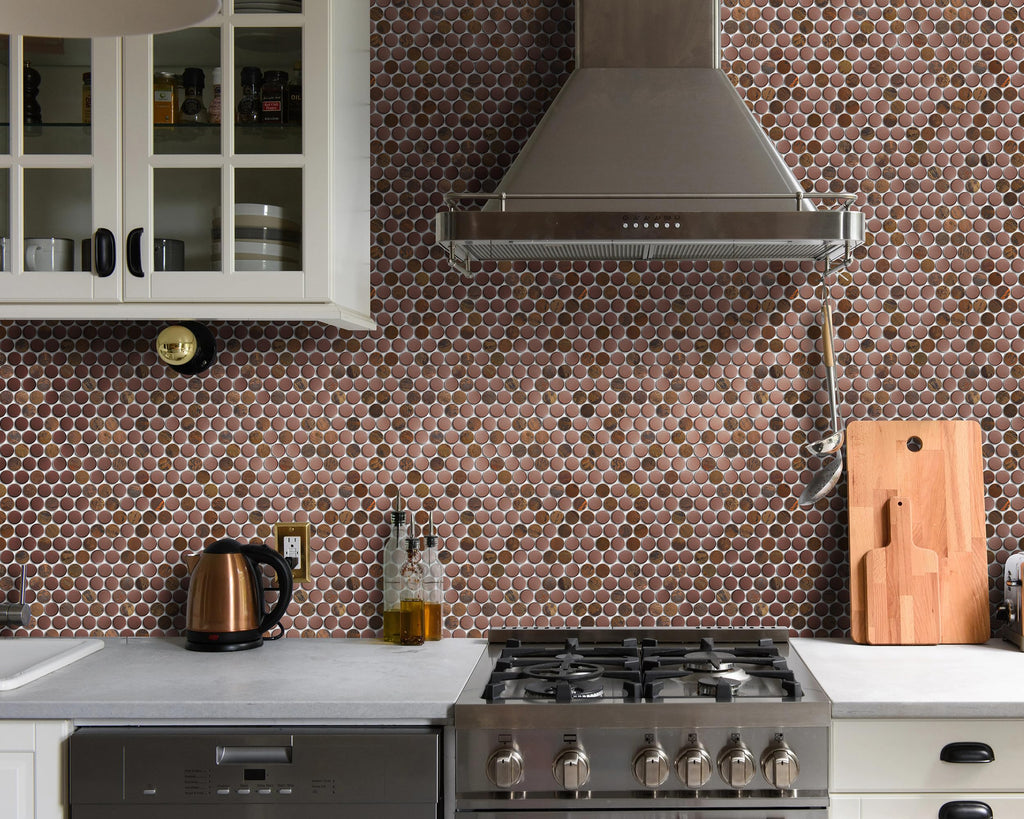 Copper Penny Round Tile Wall Backsplash Accents Penny Round Mosaic Tiles for Shower Floor (Box of 5 Sheets)