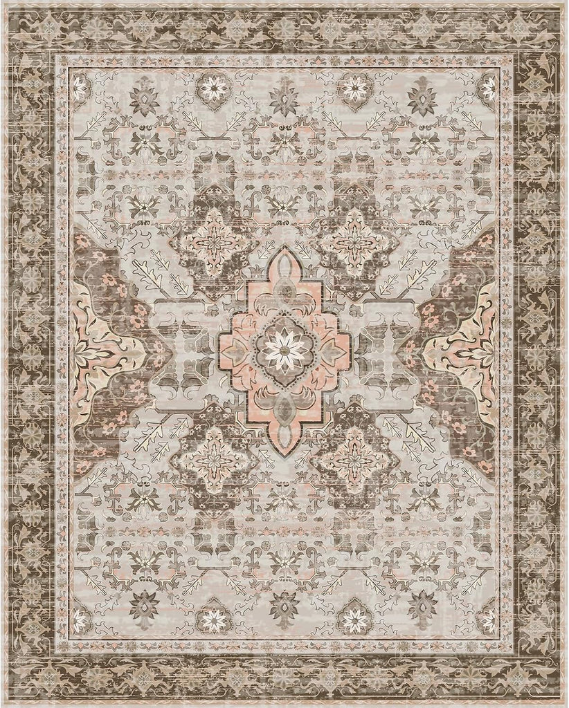 8x10 Area Rugs, Large Non-Slip Washable Rug, Boho Vintage Retro Medallion Print Pattern Carpet Dining Room Home