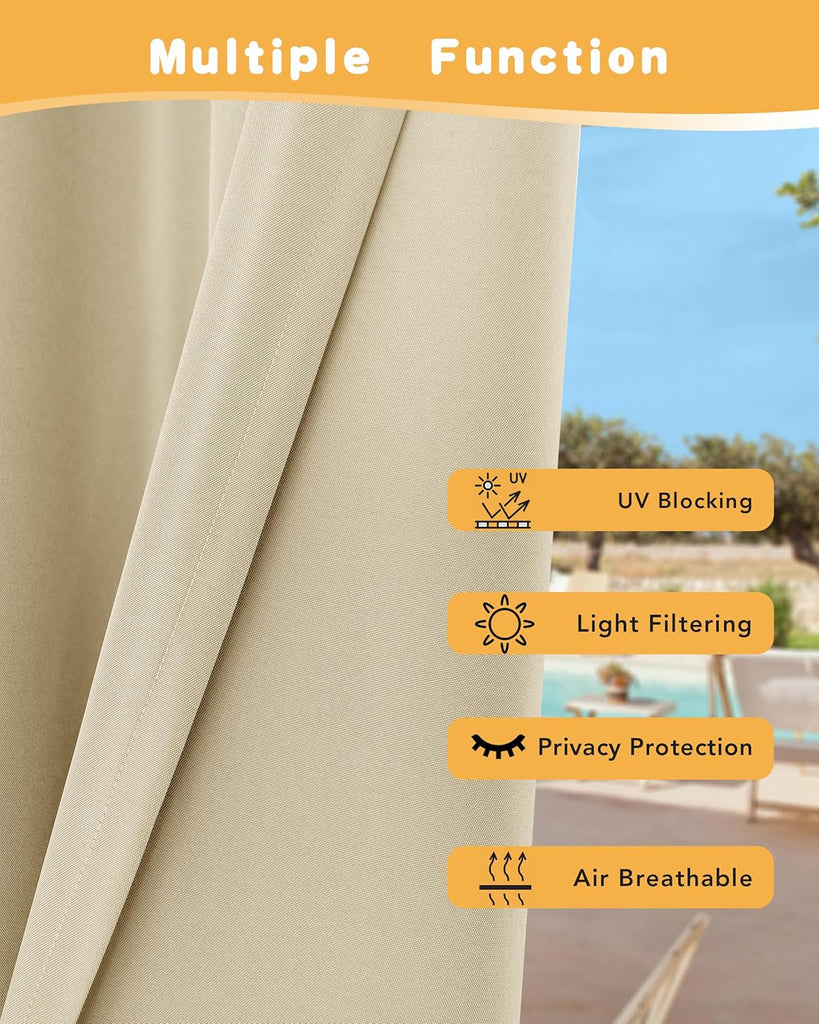 Outdoor Curtains Waterproof 4 Pcs 54x84 Inch Cream | Poolside Privacy Protection, Light Filtering Outside Curtains