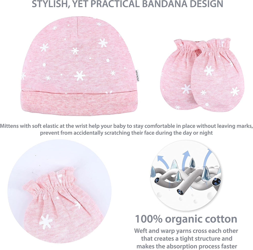Organic Cotton Baby Mittens and Caps Set with Cute Bunny Design for Newborn 0-6 Months -, No Scratch, Ultra Soft - 5