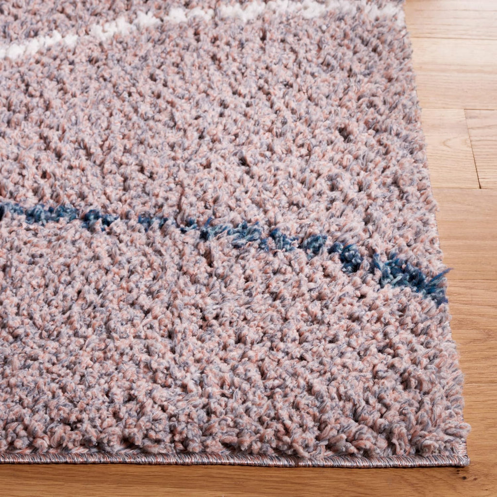 Calico Shag Collection Area Rug - 6'7" Square, Taupe & Blue, Modern Design, Non-Shedding & Easy Care, 1.6-inch Thick