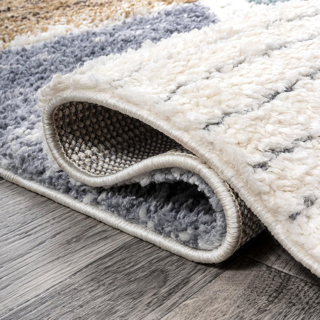 Colorblock Carved High-Low Multi Indoor Area Rug 3X5 ft, Aileen Geometric Scandi, Easy-Cleaning, High Traffic