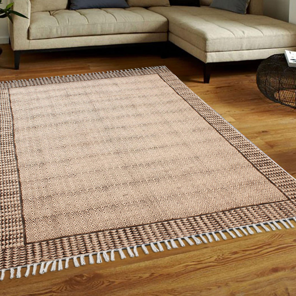 Cotton Kilim Area Rug, Gray-26, Printed, Flat Woven, Bordered, Low Pile, Handmade, Washable, Indoor